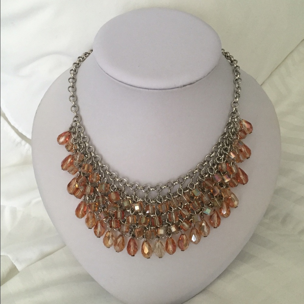 Amber glass stainless steel necklace